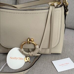 See By Chloe Beige Leather Shoulder Bag with Gold Accents